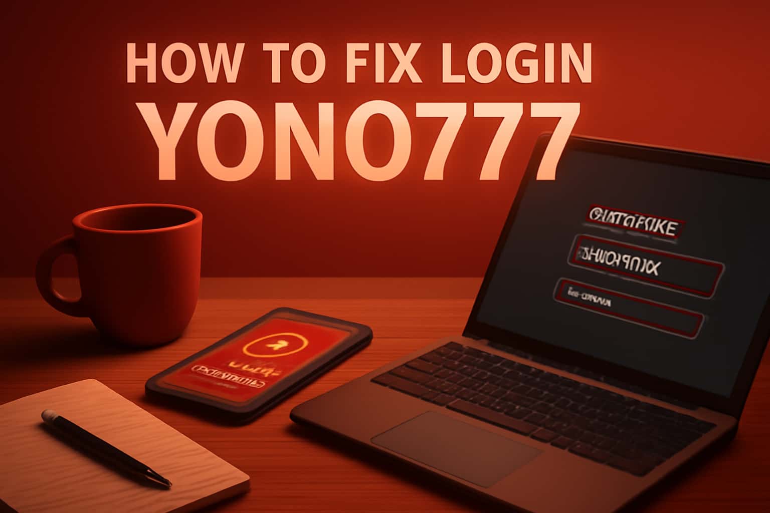 An illustrative scene depicting troubleshooting steps for Yono777 login issues.