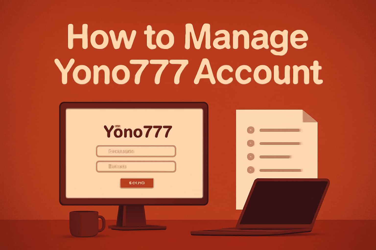 Informational graphic illustrating 'How to Manage Yono777 Account' with a focus on Yono777 branding.